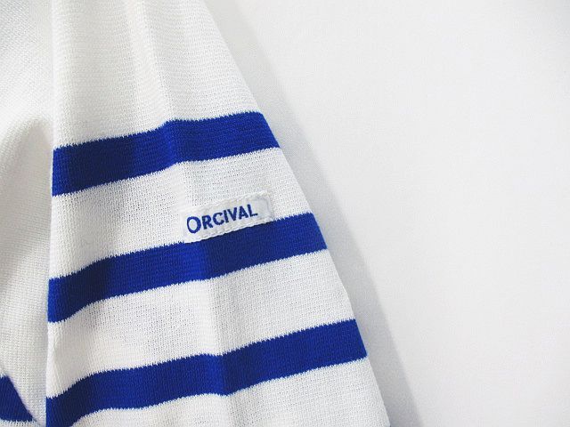 オーシバル ORCIVAL ボーダー柄 長袖 カットソー バスクシャツ 4 白系 ホワイト 刺繍 ワッペン サイドカット メンズ_画像5