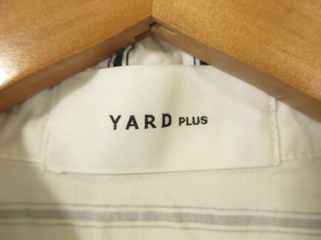 ヤードプリュス YARD PLUS シャツ 前開き 半袖 ストライプ 白 ネイビー M QQQ メンズ_画像3
