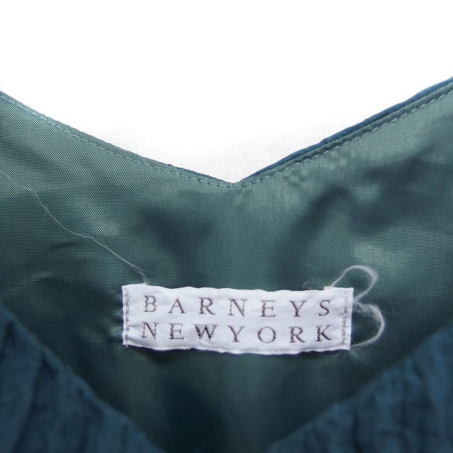 バーニーズニューヨーク BARNEYS NEW YORK チュニック Vネック ドルマンスリーブ プリーツ加工 シルク 無地 36 グリーン /FT21 レディース_画像3