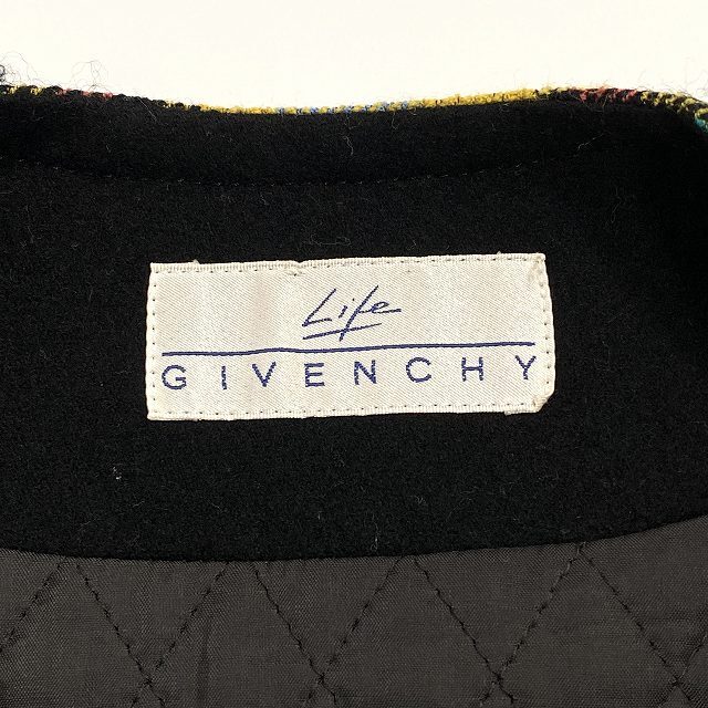 ジバンシィ ライフ GIVENCHY Life ノーカラーコート 長袖 チェック柄 ウール100% イエロー 9 M相当 レディース_画像6