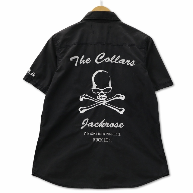 ジャックローズ Jackrose × COLLLARS カラーズ× 武装戦線 T.F.O.A CLS-SH-0004B レギュラーカラー 半袖 スカル刺繍 シャツ M ブラック_画像2