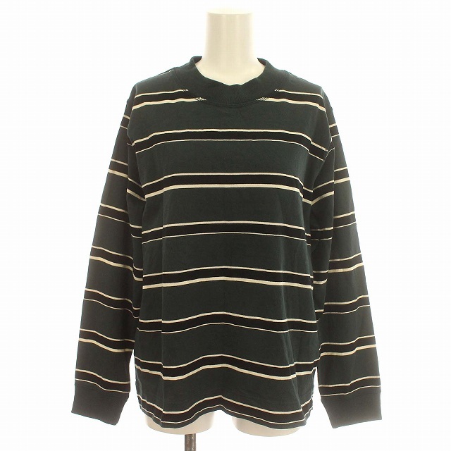 マーガレットハウエル MHL. 23SS OUTLINE STRIPE JERSEY ロンT ボーダー 長袖 カットソー 2 M グリーン 緑_画像1