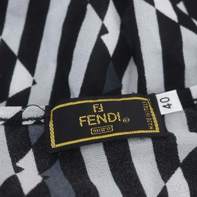 フェンディ FENDI 総柄 半袖カットソー クルーネック シアー シースルー 40 M 黒 ブラック 白 ホワイト /AT ■OS レディース_画像3