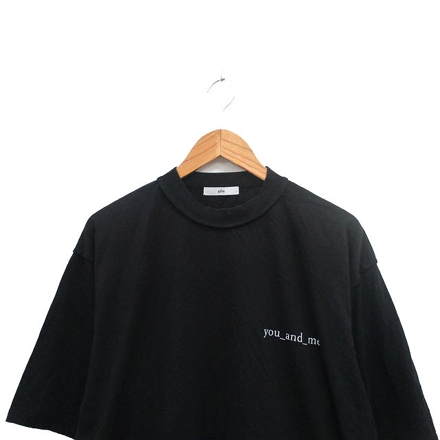 イム y/m Tシャツ カットソー 半袖 コットン 文字 オーバーサイズ ワンポイント M ブラック 黒 /KT35 レディース_画像4