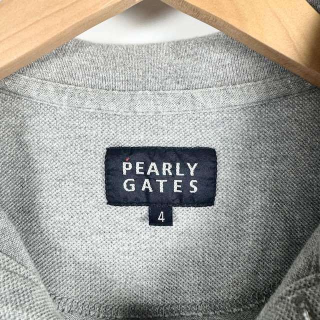 パーリーゲイツ PEARLY GATES ゴルフウェア ポロシャツ スマイル ニコちゃん 半袖 ワッペン ロゴ刺繍 グレー 4 メンズ_画像4