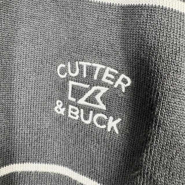CUTTER &BUCK カッターアンドバック ゴルフウェア ニットジャケット 長袖 ボーダー ロゴ刺繍 ジップアップ チャコールグレー XL メンズ_画像5
