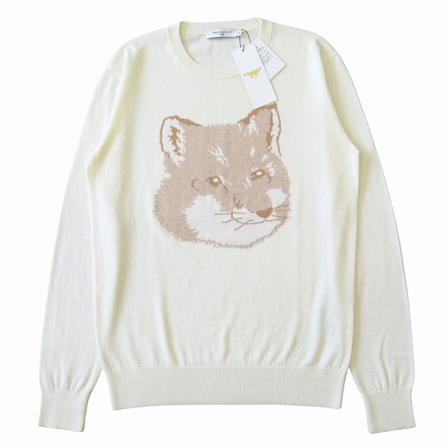 未使用品 メゾンキツネ MAISON KITSUNE ビッグフォックスヘッド ロゴ ニット セーター カットソー 長袖 IU00527KT1058 サイズM_画像1