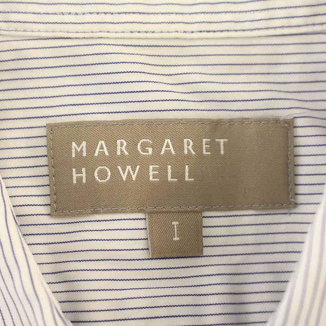 マーガレットハウエル MARGARET HOWELL 17SS シャツ ブラウス 長袖 ストライプ柄 1 S 白 ネイビー_画像3