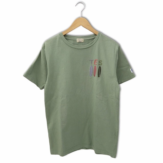 エンドレスサマー The Endless Summer TES ロゴ刺繍 半袖 クルーネック コットン Tシャツ M GREEN グリーン KE-8574304 メンズ_画像1