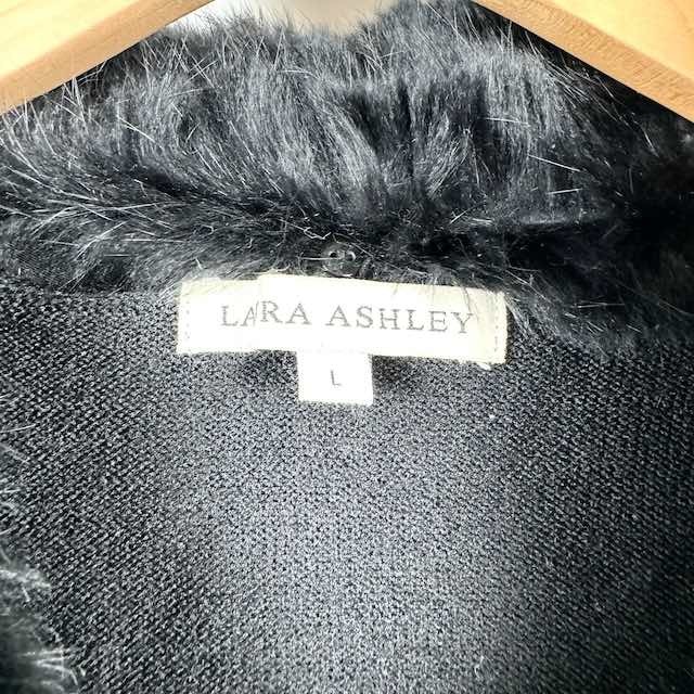 ローラアシュレイ LAURA ASHLEY カーディガン ウール 衿ラビットファー 無地 長袖 ブラック 黒 L レディース_画像4