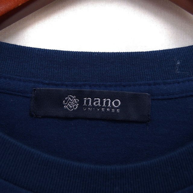 ナノユニバース nano universe カットソー Tシャツ クルーネック リブ コットン混 ボーダー 長袖 L 青 ブルー /NT31 メンズ_画像3