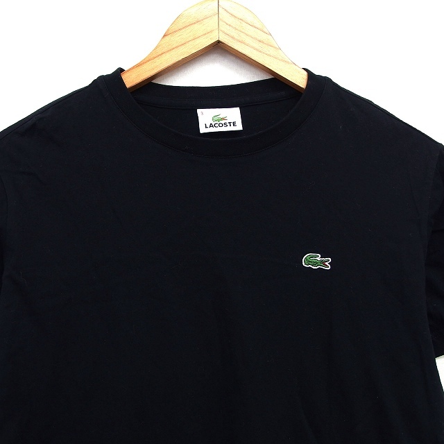 ラコステ LACOSTE 国内正規品 Tシャツ カットソー 無地 ロゴ ワッペン 切替リブ 半袖 丸首 コットン 綿 3 ブラック 黒 /HT2 メンズ_画像5