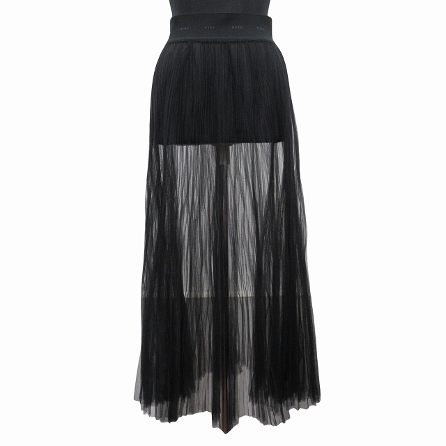 23SS ハイク HYKE TULLE PLEATED SKIRT チュール プリーツ スカート イージー フレア シフォン ロゴ 231-14133 黒 ブラック