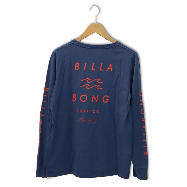 ビラボン BILLABONG ロゴプリント 長袖 クルーネック コットン Tシャツ M BLUE ブルー メンズ_画像2