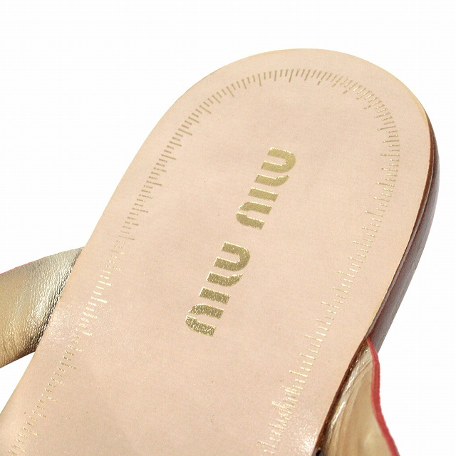 unused goods MiuMiu miumiug Ritter biju- strap Flat sandals shoes shoes size 37 approximately 24cm Gold lady's 