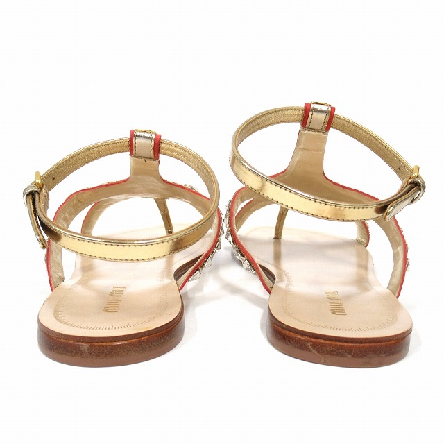  unused goods MiuMiu miumiug Ritter biju- strap Flat sandals shoes shoes size 37 approximately 24cm Gold lady's 