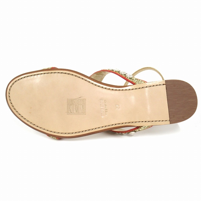  unused goods MiuMiu miumiug Ritter biju- strap Flat sandals shoes shoes size 37 approximately 24cm Gold lady's 