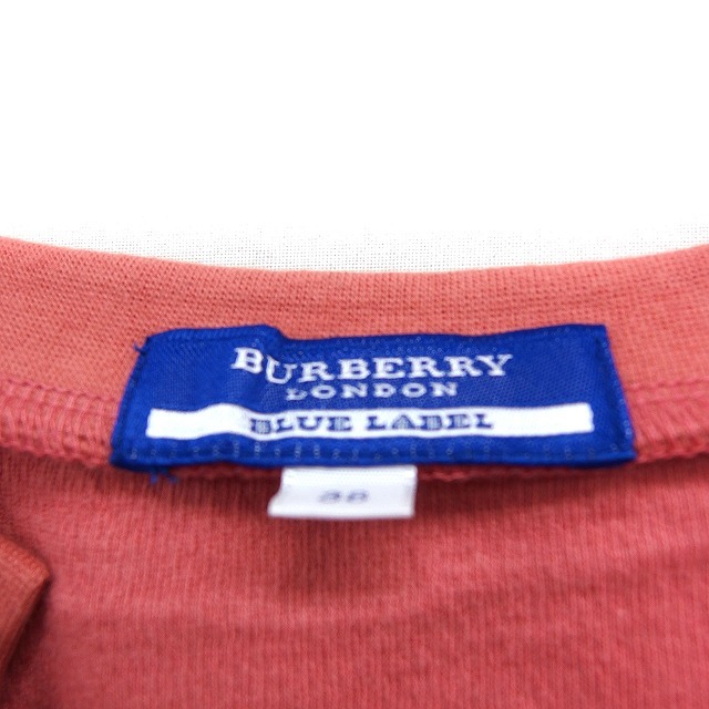 BURBERRY BLUE LABEL 国内正規品 半袖 カットソー Tシャツ ロゴマーク刺繍 オープンネック コットン 綿 38 ピンク /FT23 レディース_画像3