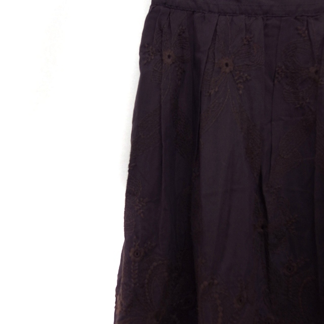 コトゥー COTOO 刺繍 フレア スカート ひざ丈 スカラップ裾 シルクブレンド 38 ブラウン 茶 /FT46 レディース_画像5
