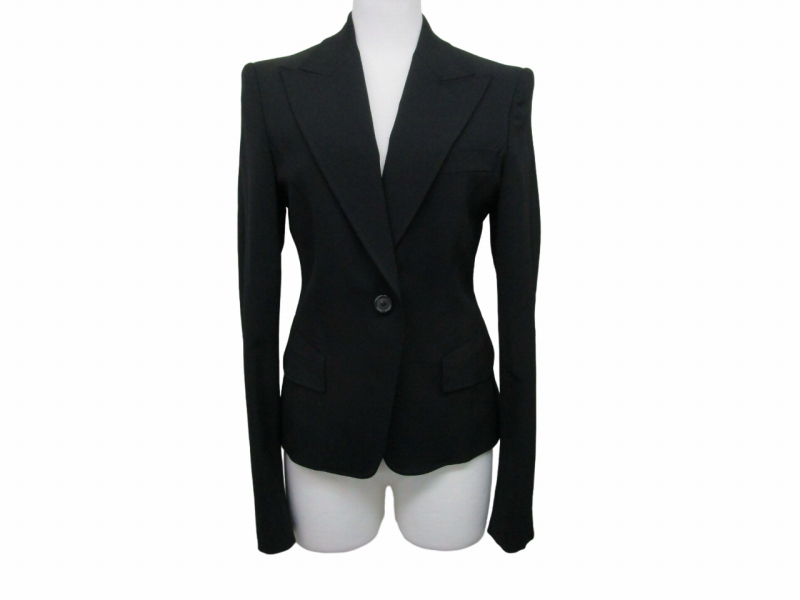  Gucci GUCCI wool suit skirt formal Italy made slit Logo button gold button stretch have knee height black black 38 #WY