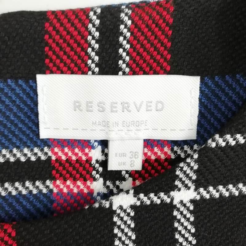 美品 RESERVED ワンピース チェック ひざ丈 ノースリーブ ポケット付 ほつれ加工 ダメージ加工 36 マルチカラー ネイビー レッド レディー_画像5