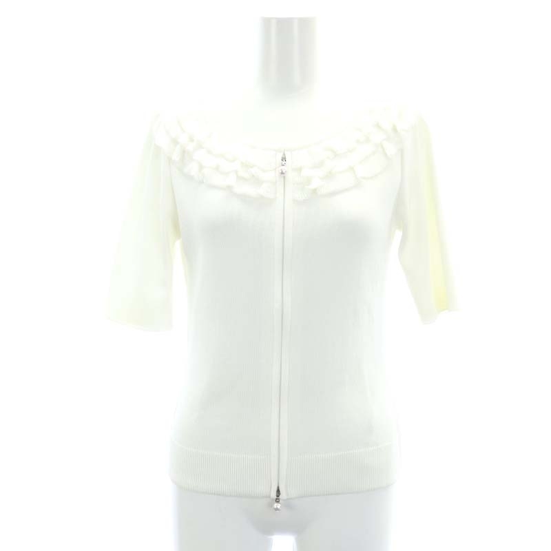  Rene Rene cardigan pearl Zip knitted . minute sleeve thin 34 white white /NR #OS lady's 
