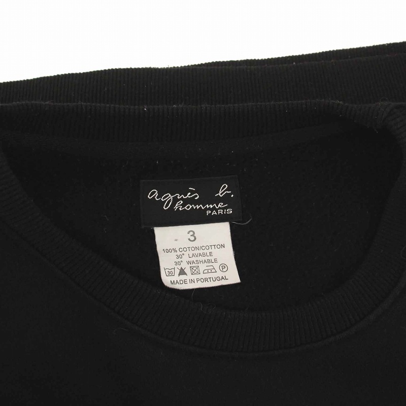  Agnes B Homme Agnes b. homme sweatshirt sweat reverse side nappy crew neck long sleeve Logo print 3 L black black /YM men's 
