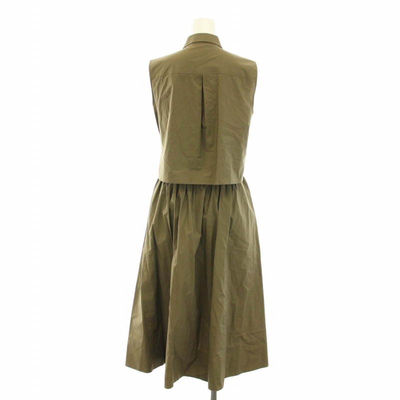  Anayi ANAYI рубашка One-piece колено длина стандартный цвет безрукавка передний открытие лента pechi пальто 36 S хаки /YT женский 