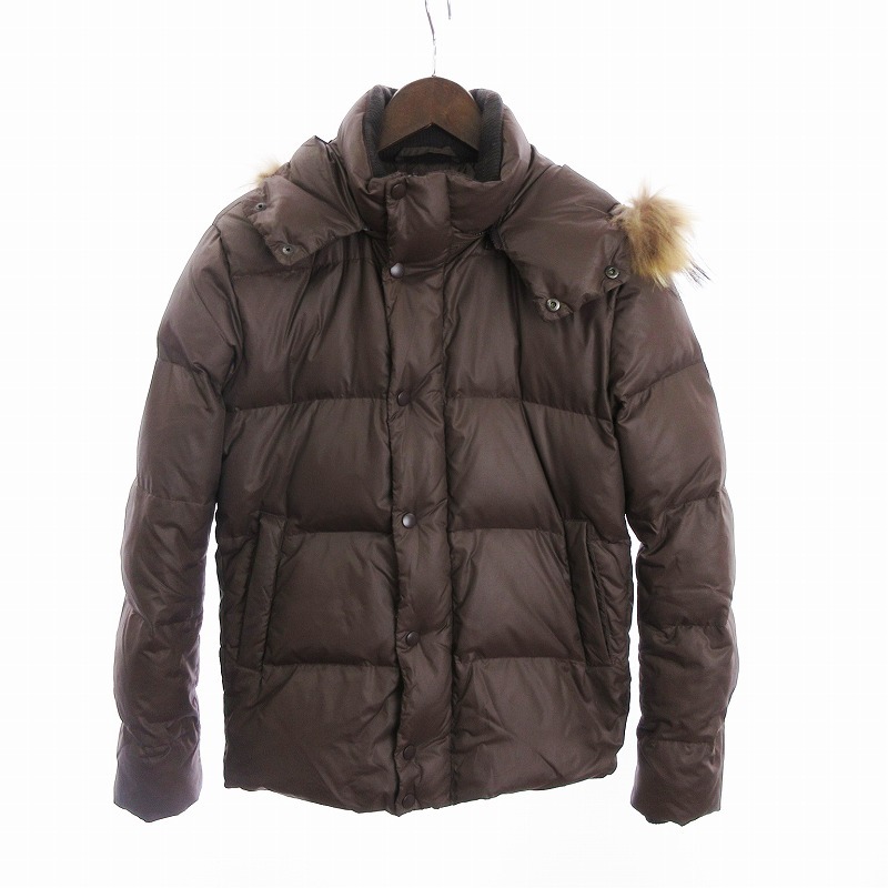  Ships jet blue SHIPS JET BLUE down jacket blouson Zip up nylon raccoon fur tea Brown S #SM1 men's 