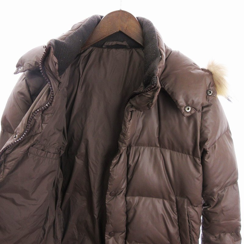  Ships jet blue SHIPS JET BLUE down jacket blouson Zip up nylon raccoon fur tea Brown S #SM1 men's 