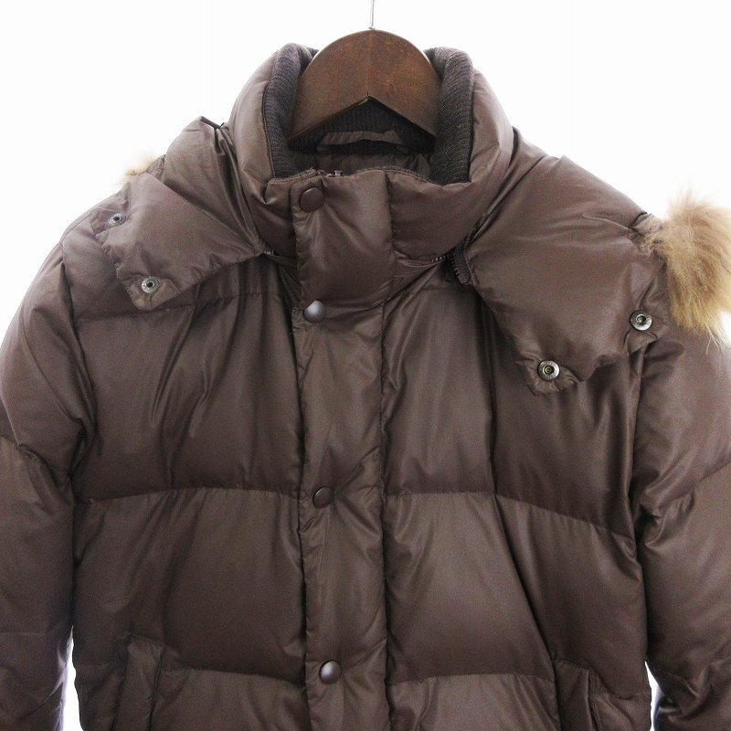  Ships jet blue SHIPS JET BLUE down jacket blouson Zip up nylon raccoon fur tea Brown S #SM1 men's 