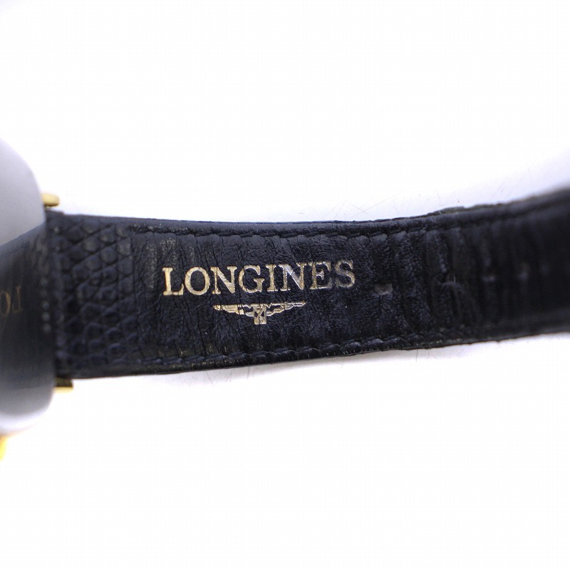 ロンジン LONGINES PRESENCE 腕時計 ウォッチ アナログ クォーツ 2針 レザーベルト スクエア 文字盤ゴールドカラー 黒の画像6