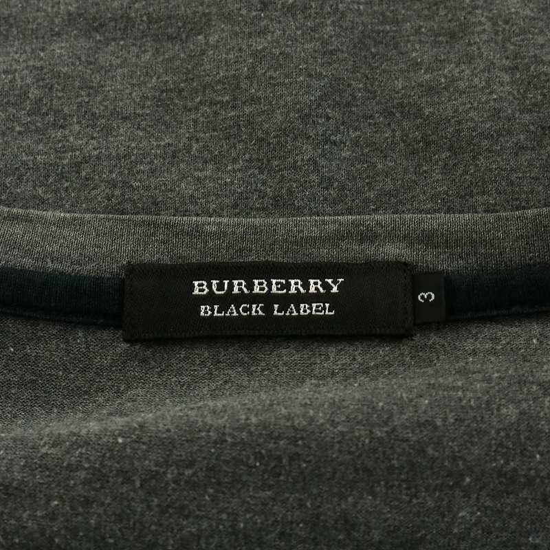 バーバリーブラックレーベル BURBERRY BLACK LABEL Tシャツ カットソー 長袖 チェック柄 コットン 3 L グレー /AN15 メンズ_画像3