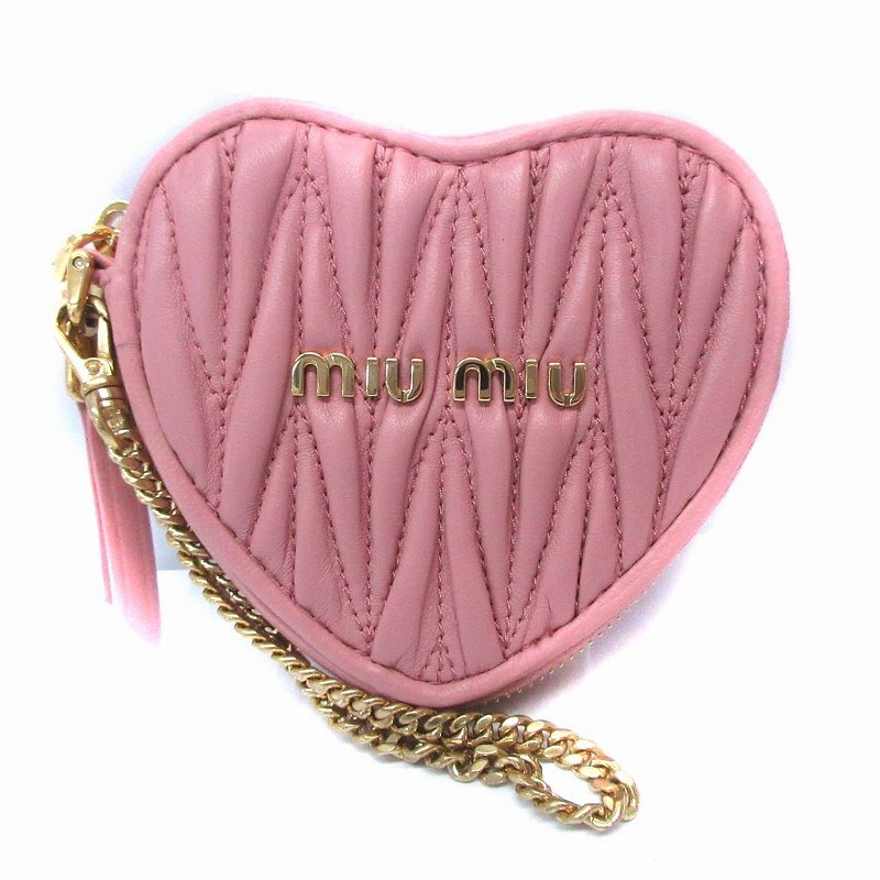 ミュウミュウ miumiu マテラッセ コインケース 小銭入れ ハートモチーフ レザー ピンク /YO17 ■OH レディースの画像1