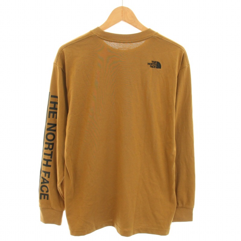 ザノースフェイス THE NORTH FACE L/S MESSAGE LOGO T カットソー クルーネック 長袖 ロゴ刺繍 プリント L 茶 ブラウン メンズの画像2