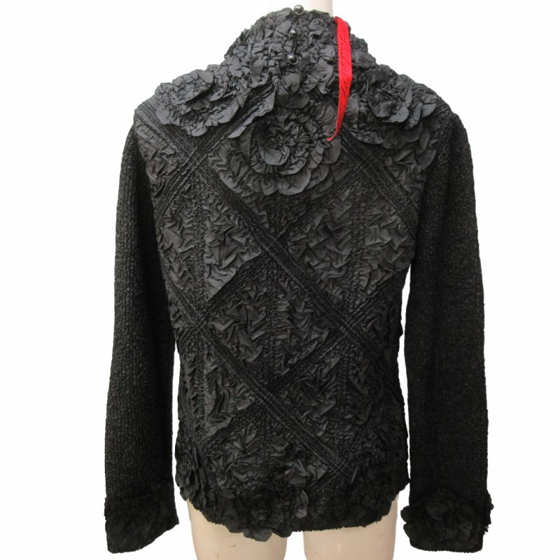 nokoo-noNOKO OHNO beautiful goods blouse cut and sewn pleat processing wrinkle processing flower motif long sleeve black black 40 approximately L #KK4 0425 lady's 