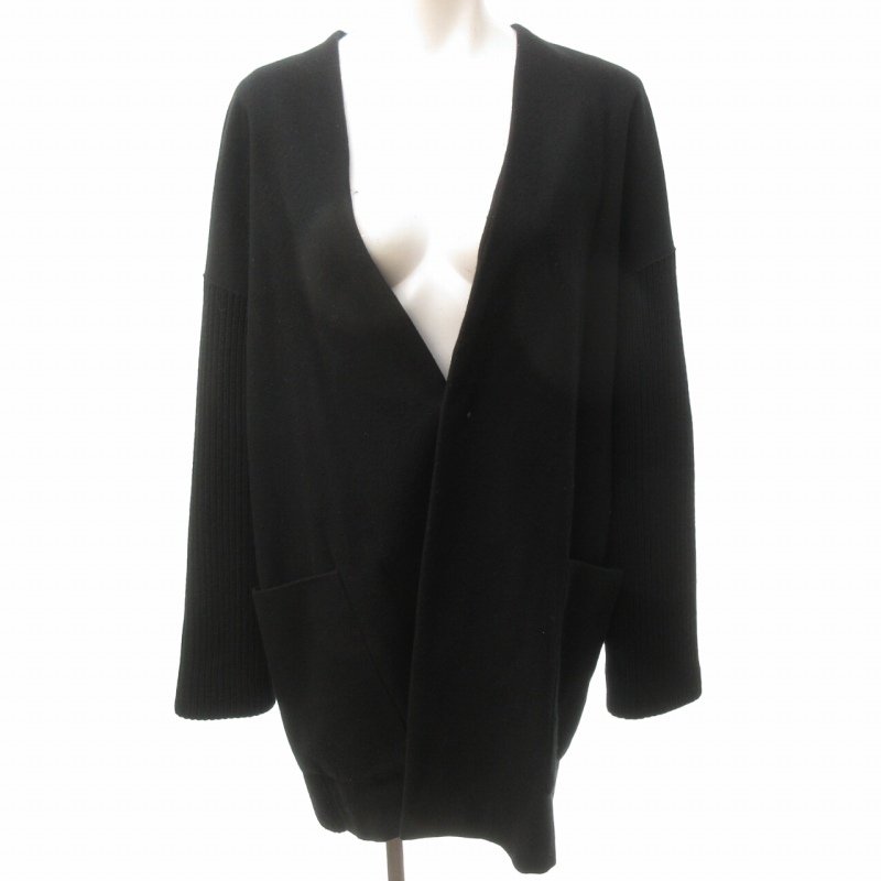  Moga MOGA knitted long cardigan big Silhouette wool long sleeve black black 2 approximately M 0426 #KK4 lady's 