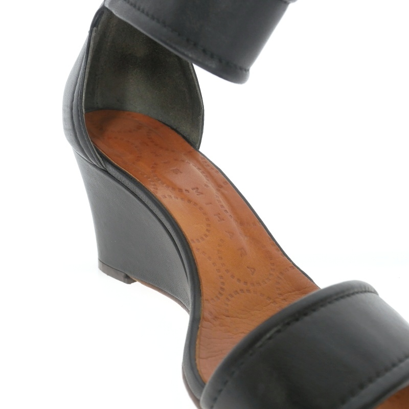 チエミハラ CHIE MIHARA アンクルストラップ レザーサンダル 靴 37.5 ブラック 黒 レディース_画像3