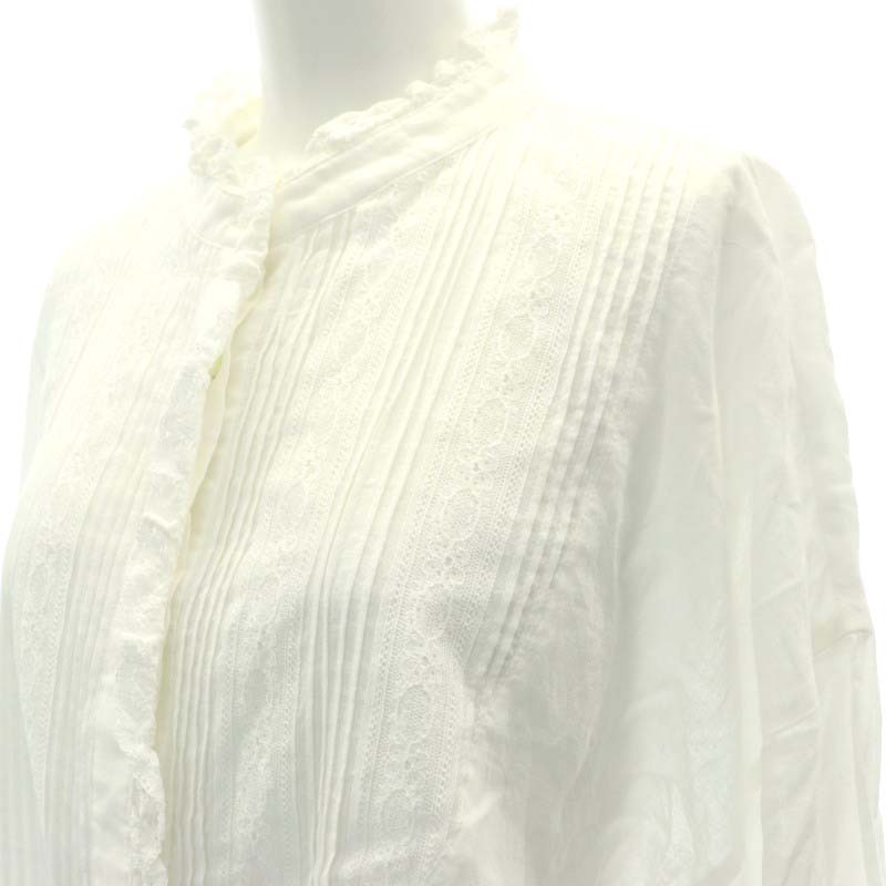 ダーマコレクション dama collection レース ピンタック スタンドカラーブラウス シャツ 15R L 白 ホワイト_画像4
