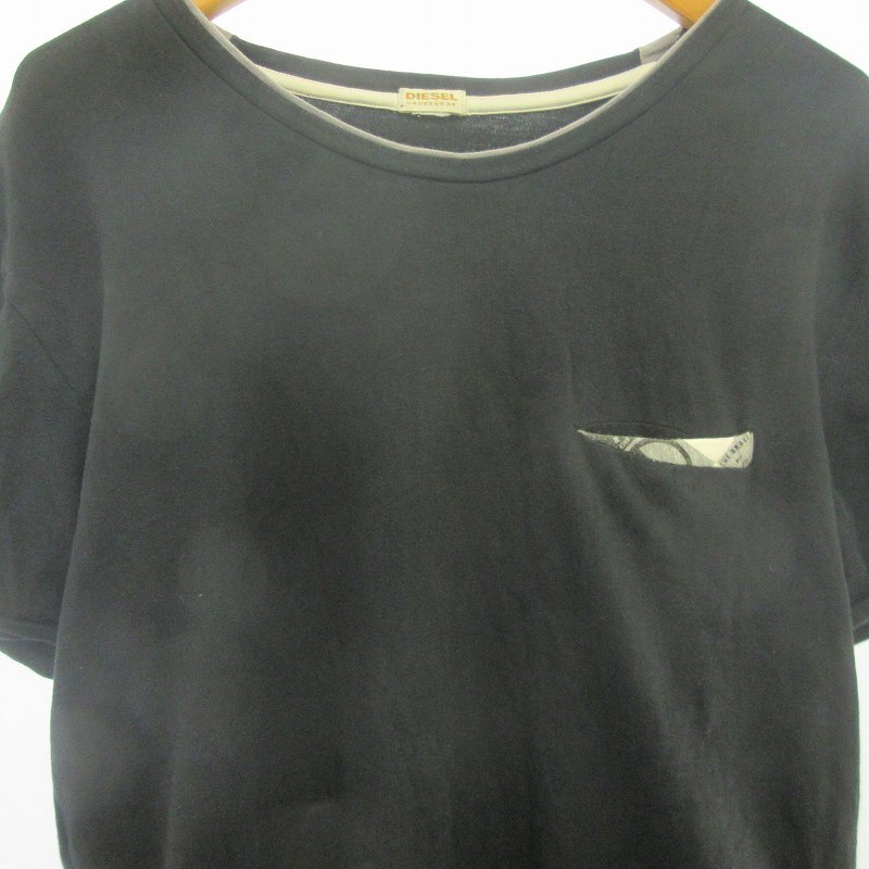 ディーゼル DIESEL ワンポイントロゴ ポケットTシャツ カットソー 黒 ブラック 約M ■GY06 メンズ_画像4