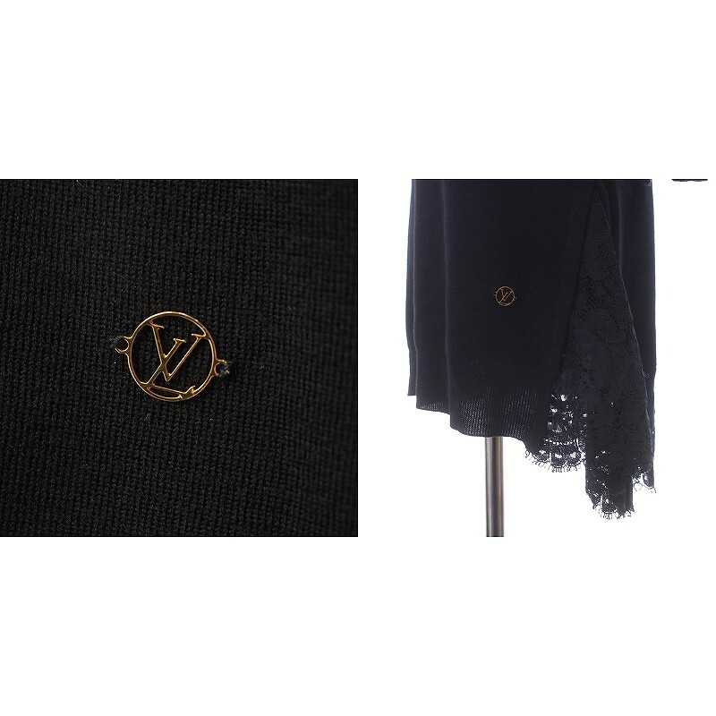  unused goods Louis Vuitton LOUIS VUITTON 18 year made knitted One-piece V neck long sleeve mi leak long wool race Logo tag attaching M black 