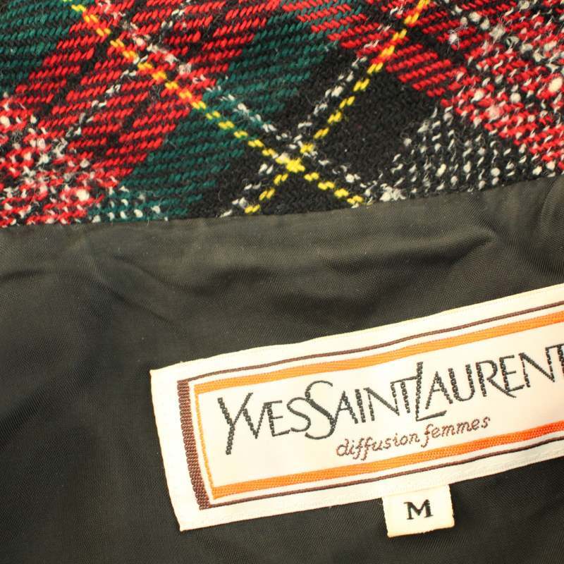 イヴサンローラン YVES SAINT LAURENT テーラードジャケット シングル 3B チェック柄 ヴィンテージ ウール M 黒 赤 レディース_画像8