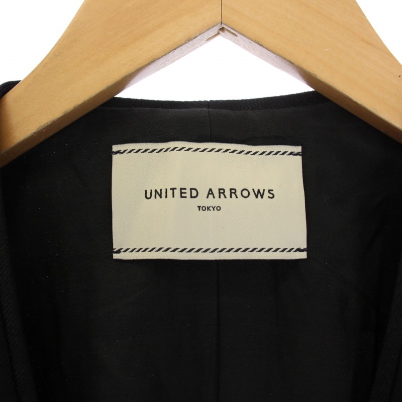 ユナイテッドアローズ UNITED ARROWS パイピングVノーカラージャケット 背抜き リネン 38 M 黒 ブラック 1522-216-4632 レディース_画像4