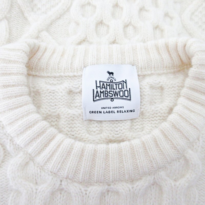 グリーンレーベルリラクシング ユナイテッドアローズ green label relaxing HAMILTON/LAMB ARAN クルーネック ニット セーター 長袖 オフ白_画像7