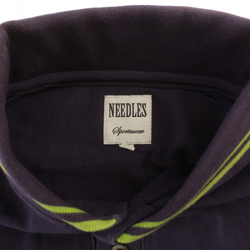 ニードルス ニードルズ Needles スポーツウェア ポロシャツ 半袖 ショールカラー ライン ラグランスリーブ M 紫 パープル メンズ_画像3