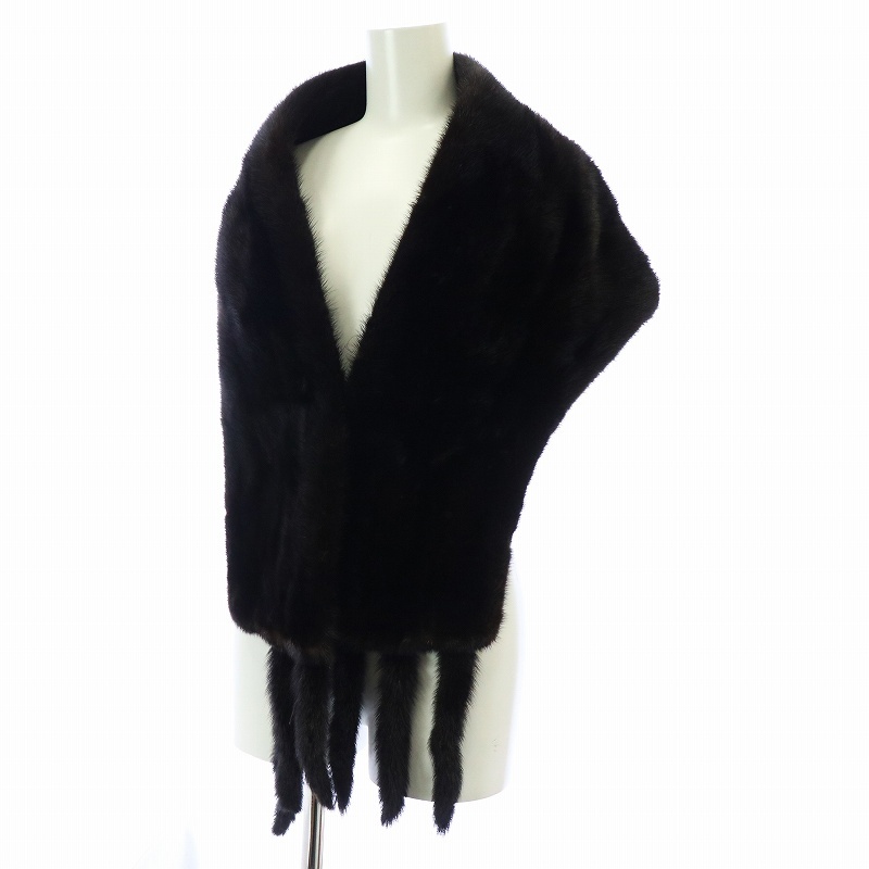 mitsukosiMITSUKOSHI fur tippet stole shawl fur fringe dark mink fur dense brown dark brown /AQ #GY31