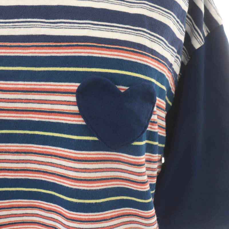 ミュベール muveil 23SS Tシャツ カットソー 半袖 クルーネック ボーダー ハート フリル 切替 40 L 紺 ネイビー 白 ホワイト 赤 レッド_画像5