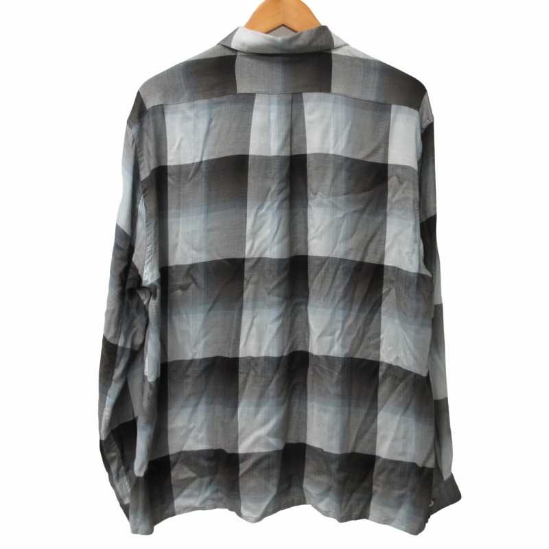 SUGARHILL 22SS OMBRE OPEN COLLER SHIRT オンブレ オープンカラー シャツ 長袖 チェック レーヨン ヘリンボーン グレー系 2 約M_画像2