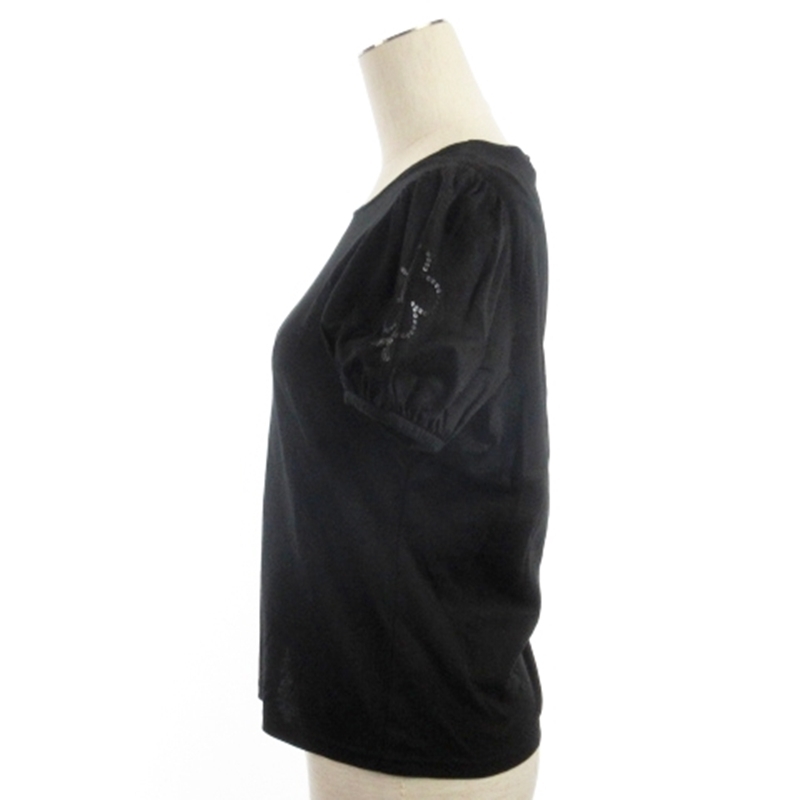 エムズグレイシー M'S GRACY Tシャツ カットソー 半袖 フラワーモチーフ ブラック 40 レディース_画像2