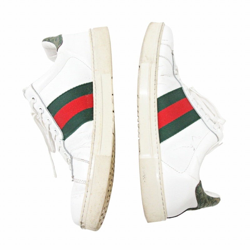 グッチ GUCCI エース シェリーライン ローカット レザースニーカー イタリア製 125375 ホワイト 40 25cm相当 0414 メンズ_画像3